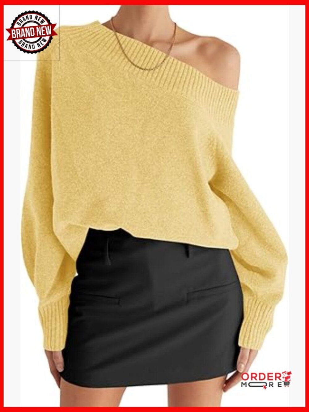Off Shoulder Long Sleeve Pullover Loose Knit Sweater Women's Top